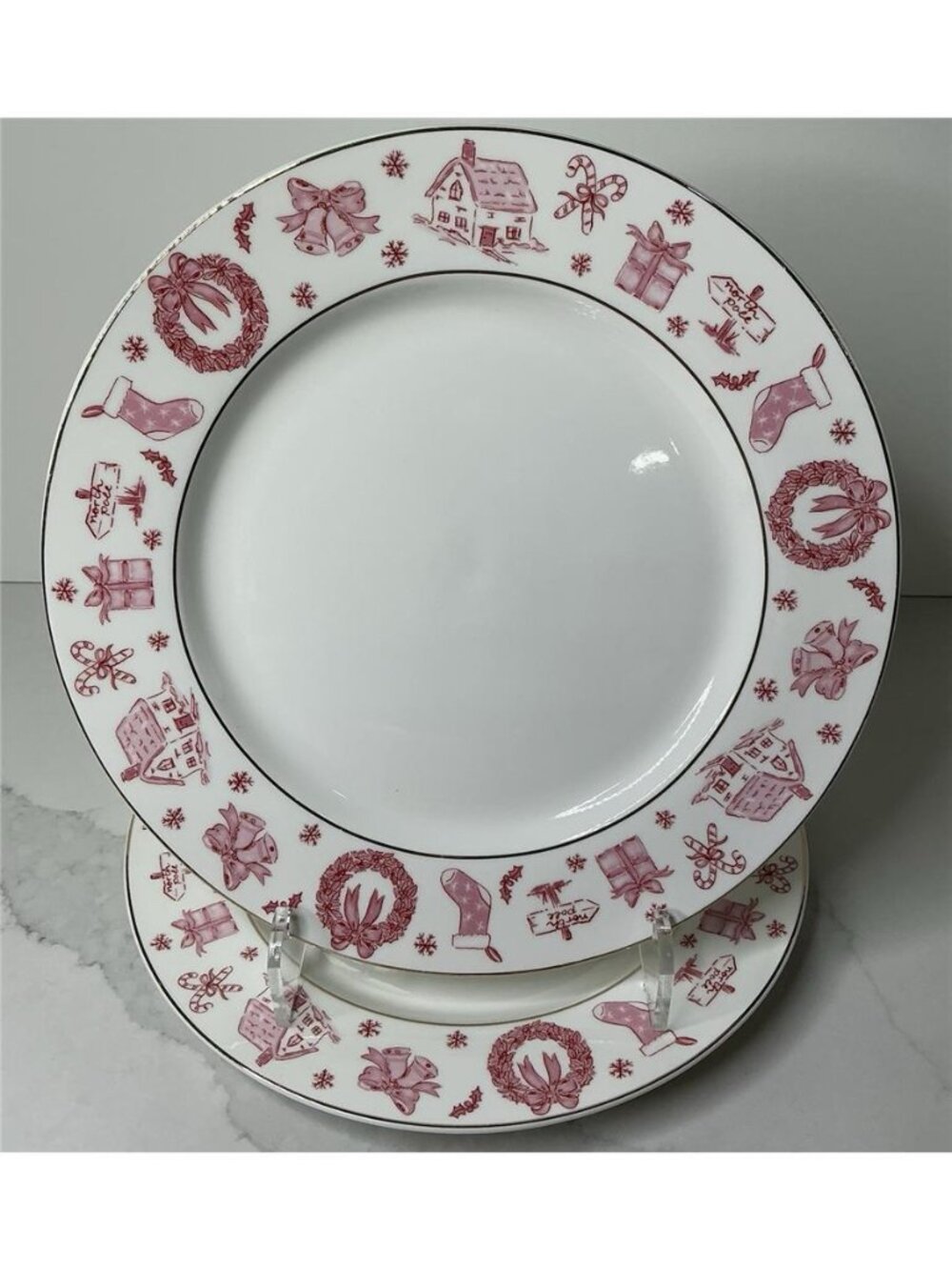 4 Grace Teaware Dinner Plates 10 1/2" Pink / Red Christmas Holiday New